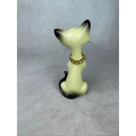 Vintage Siamese Cat Figurine 1970s Mod MCM Jeweled Eyes Ceramic Rare - Picture 5 of 8